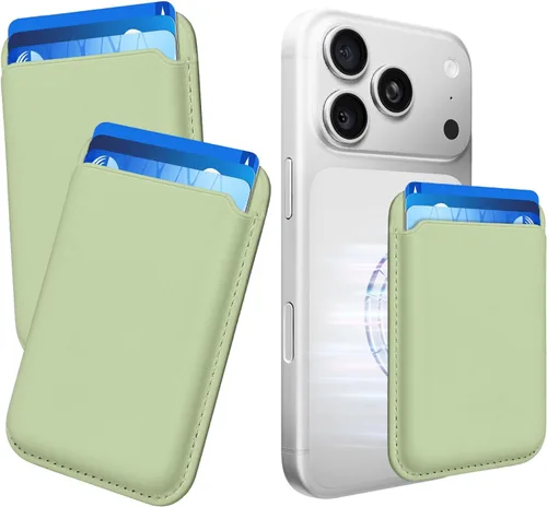 Vista 39 de Cartera de cuero Mag-Safe RFID magnética más resistente para la serie iPhone 17, accesorios Mag-Safe que se adhieren a la serie de iPhone Verde claro