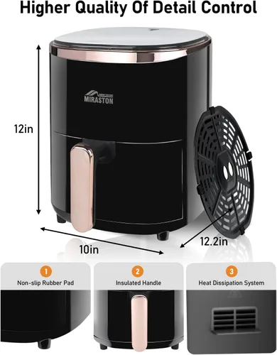 Vista 6 de Freidora de aire compacta de 3.6 cuartos de galón para comidas rápidas simples y aperitivos, pantalla táctil inteligente con 9 recetas