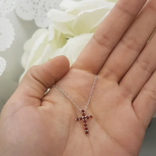 Vista 7 de Dazzlingrock Collection Round Gemstone or Diamond Cross Pendant with 18 inch Chain for Her in Gold