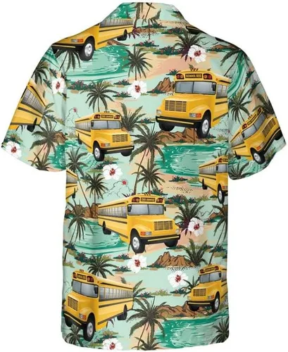 Vista 2 de Camisa hawaiana de vehículos para hombre, diseño de transporte público Funky, casual, con botones, unisex, manga corta, 111