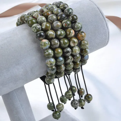 Vista 2 de Massive Beads - Pulsera de cuentas de cristales de macramé con poder curativo natural, unisex, ajustable, 516 pulgadas (8 mm)