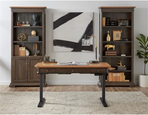 Vista 4 de Librería ejecutiva con puertas de madera ligeramente envejecida totalmente montada marrón