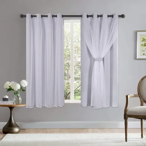 Vista 25 de BONZER Cortinas opacas con superposición transparente, mezcla y combina paneles de ventana de doble capa con aislamiento térmico para sala de estar