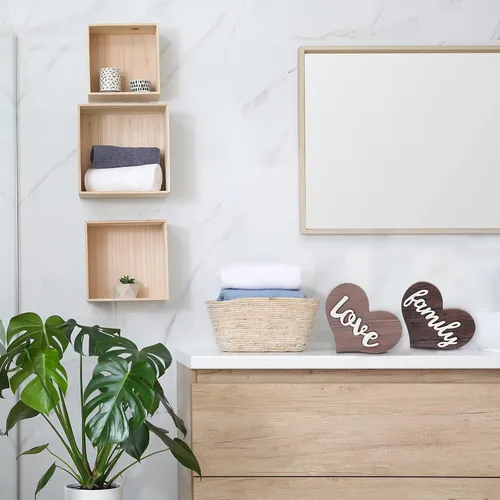 Vista 7 de Jetec 2 piezas de decoración de madera en forma de corazón, centro de mesa rústico familiar para el hogar, sala de estar, dormitorio, cocina