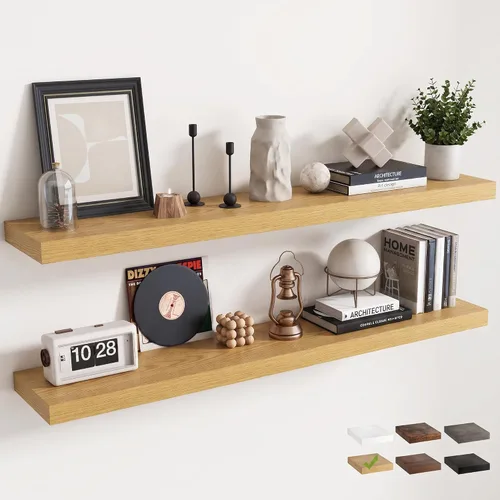 Vista 55 de 16 Inch Floating Shelves for Wall 2 Pack, 8"D Wood Grain Bathroom Shelves Acabado negro