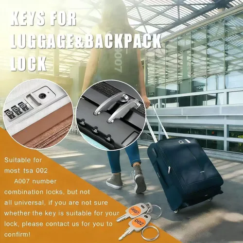 Vista 5 de TSA 007 Key 002 Master - Llaves de repuesto para cerradura de equipaje, 2 llaves de emergencia con anillos para maleta, solución de bloqueo