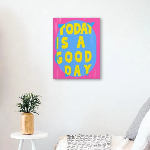 Vista 3 de Arte de Lienzo Inspiracional para Pared, Arte de Pared Femenino, Arte de Lienzo Enmarcado para Pared Azul Preppy Funky Today Is a Good Day de 14x11