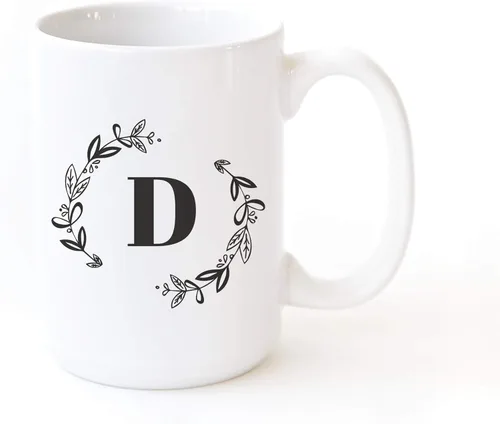 Vista 40 de The Cotton & Canvas Co. Botánico personalizado monograma inicial letra A taza de café porcelana cerámica taza de café para ella, para él