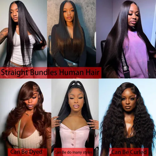 Vista 5 de Manojos de cabello humano lacio de 16, 18, 20 pulgadas, 12A, extensiones de cabello humano virgen brasileño 100% sin procesar, extensiones