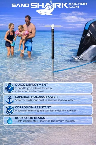 Vista 6 de Ancla SandShark - Ancla de tornillo premium para barco, ancla para barco de pontón, poste de ancla para agua poco profunda de acero inoxidable