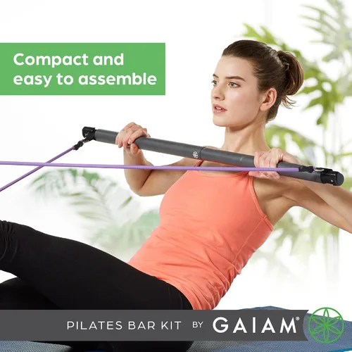 Vista 4 de Gaiam Restore Pilates Bar Reformer Kit – Equipo de fitness para el hogar para entrenamiento de cuerpo completo – Incluye barra, dos cuerdas de banda