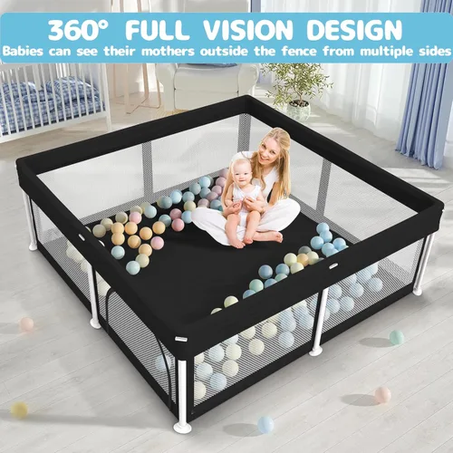 Vista 4 de TOREVSIOR Corralito plegable para bebés con alfombra, 50"×50" corralito plegable para bebés y niños pequeños, corral de seguridad para niños