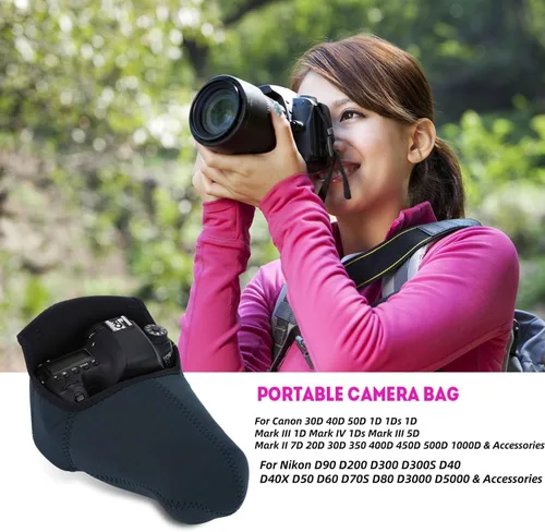 Vista 2 de Bolsa de revestimiento para cámara, pequeña bolsa impermeable para cámara SLR, funda de protección suave, bolsa de manga para cámara SLR DSLR