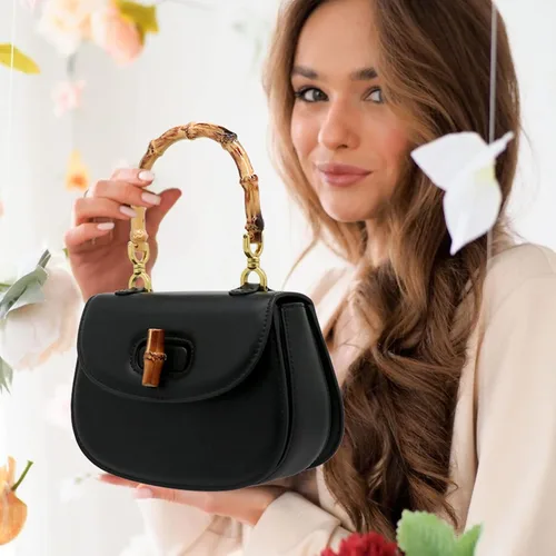 Vista 6 de Bolso de mano para mujer, bolso cruzado con asa superior en forma de bambú