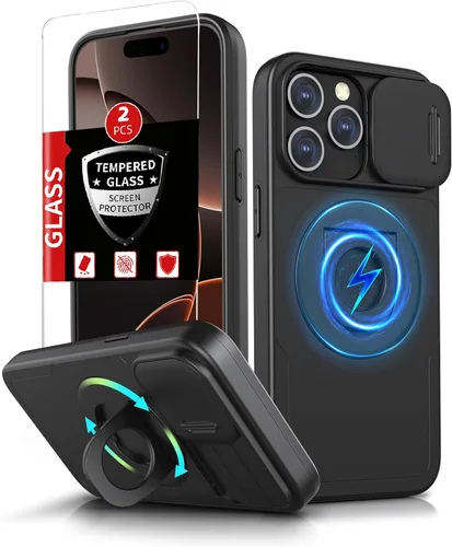 Vista 26 de Funda magnética para iPhone 11 Pro compatible con carga inalámbrica MagSafe, con 2 protectores de pantalla, anillo kickstand de 360° integrado +
