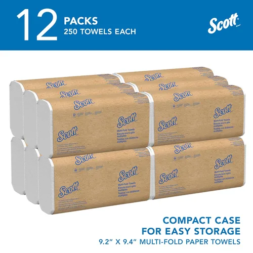 Vista 2 de Scott Professional Toallas de Papel Universales Multiplegadas, a Granel (03650), Bolsillos de Absorción, Blanco, Toalla de 9.2"x9.4", Comprimida
