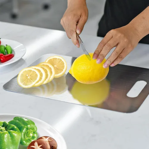 Vista 2 de 3 piezas Tablas de Cortar de Acero Inoxidable Tablas de Cortar para Cocina, Tabla de Doble Cara Mejorada, Tabla de Cortar Gruesa para Cocina de Casa