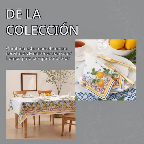 Vista 5 de Elrene Home Fashions Capri Limón Mantel de Tela Mediterráneo con Doble Borde Primavera/Verano, Redondo, 70 pulgadas X 70 pulgadas