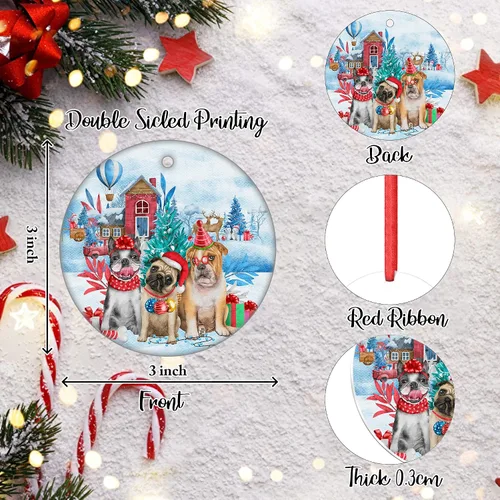 Vista 2 de Familia de árbol de Navidad adornos de Navidad de cerámica para perro, adorno colgante para la familia, adorno para árbol de Navidad, adorno