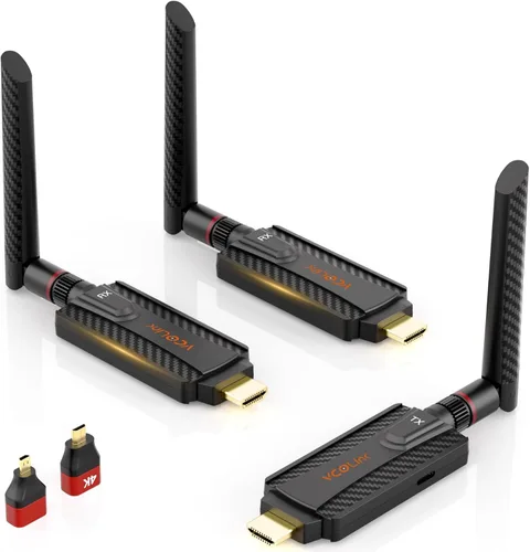 Vista 10 de Transmisor y receptor HDMI inalámbrico, kit extensor de 1 a 2, 656 pies de largo alcance, estable 1080P, 5 GHz 0.05 s con botón de privacidad, Plug