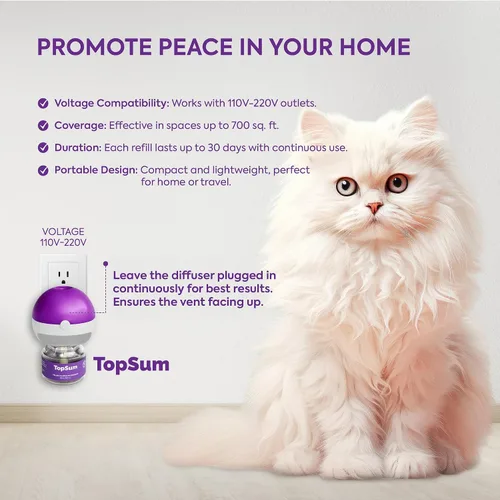 Vista 4 de TopSum Repuesto de difusor calmante para gatos: 1 repuesto de feromonas para gatos calmantes – Ayuda a reducir rasguños, micción, maullidos