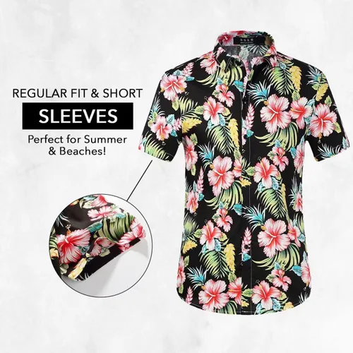 Vista 5 de Camisa hawaiana para hombre, camisas de playa para hombre, camisas tropicales de manga corta, floral, casual, con botones
