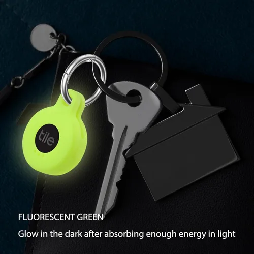 Vista 5 de Funda de silicona para azulejos 2022 con llavero, paquete de 2 fundas protectoras antiarañazos con mosquetón (negro/verde fluorescente)