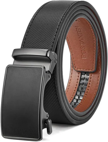 Vista 21 de BOSTANTEN Cinturón de cuero con trinquete para hombre, para atuendos formales e informales con hebilla ajustable, se ajusta a la medida. 001- Negro