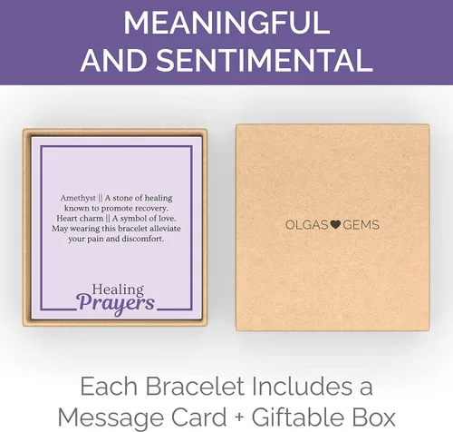 Vista 4 de Regalos de recuperación para mujeres después de la cirugía un regalo reconfortante con una pulsera de piedra amatista y una tarjeta de mensaje