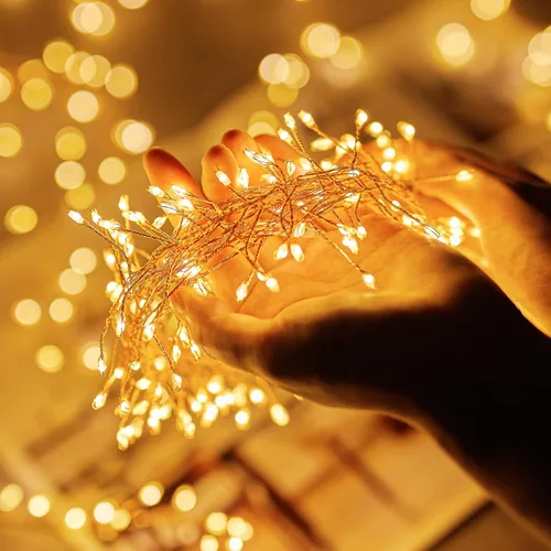 Vista 6 de Guirnalda de luces enchufables, 10 pies, 200 luces LED, alambre de cobre, impermeable, luces de petardo estrellado para techo, dormitorio, corona