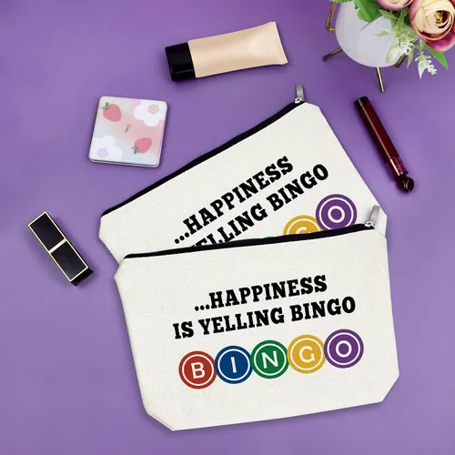 Vista 7 de Sazuwu Regalo para amantes del bingo, 2 piezas, bolsa de maquillaje, regalo para mujeres, amantes del casino, regalo de Navidad, cumpleaños, bolsa