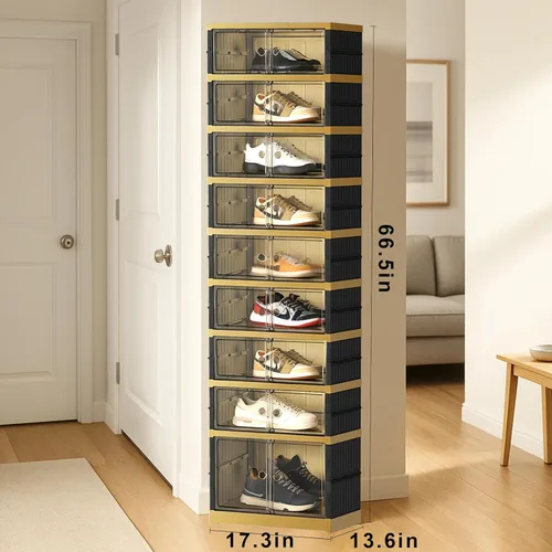 Vista 2 de SYNCVIBE Zapatero portátil organizador de 9 niveles 18 pares, armario plegable de zapatos, cajas plegables de almacenamiento de zapatos con puertas