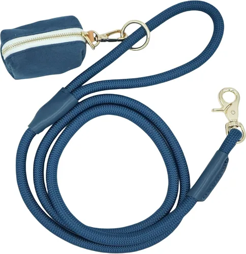 Vista 8 de Correa de cuerda de nailon para perro de 5 pies con soporte para bolsa de excrementos, correa de perro resistente a presión, cómoda correa de cuerda