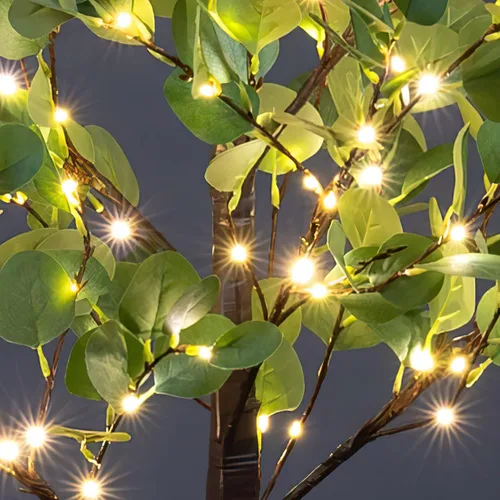 Vista 7 de LIGHTSHARE Árbol de eucalipto iluminado de 4 pies, 126 L, color blanco cálido, vegetación artificial con luces para boda, vacaciones, hogar, fiesta