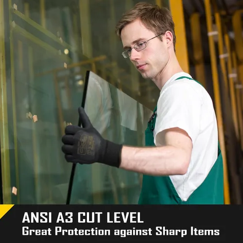 Vista 4 de COOLJOB A3 Cut Resistant Safety Work Gloves with Nitrile Grip, Touchscreen & Flexible for Gardening Fishing Construction