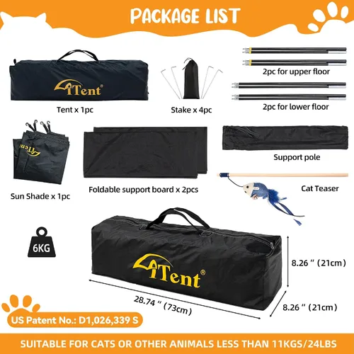 Vista 7 de Cerca para Gatos con Torre y Tienda de Campaña para Gatito y Gato para Interior y Exterior, Jaula para Gatos de 3 Niveles Interior, X-Grande Catio