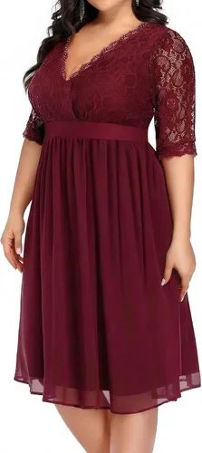 Vista 8 de Plus Size Wedding Guest Cocktail Midi Dress Lace Chiffon V Neck Wrap Negro