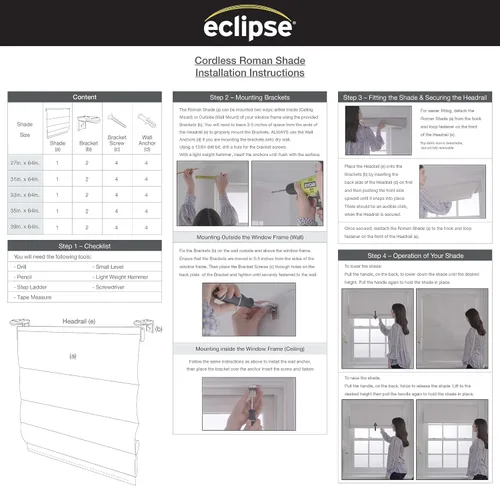 Vista 9 de ECLIPSE Persianas romanas de bambú para ventanas de 23 pulgadas de ancho x 72 pulgadas de largo, persianas sin cordones con filtro de luz