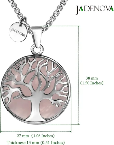 Vista 4 de JADENOVA Collar de árbol genealógico, collar con colgante de cristal de piedra preciosa del árbol de la vida, 24 pulgadas, cadena de acero