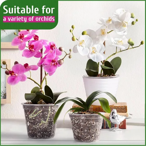 Vista 5 de Maceta para Orquídeas, Paquete de 6 Macetas para Orquídeas con Agujeros, Maceteros de Flores de Plástico Transparente de 5.5 Pulgadas