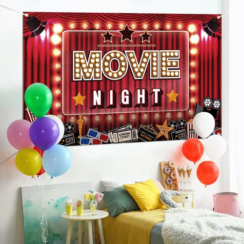 Vista 4 de Decoración de fiesta de Hollywood para la noche de cine, cartel grande para decoración de fiesta de cine y cámara, boleto de acción de película