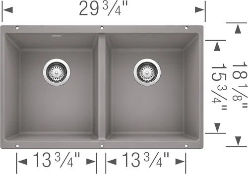 Vista 2 de Blanco Précis Fregadero 2 tarjas iguales de 16 pulgadas, 516319 Gris metálico