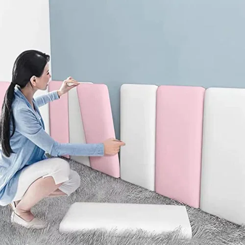 Vista 7 de Panel de pared decorativo con revestimiento de cuero 3D, paneles de pared autoadhesivos, papel tapiz adhesivo de pared para despegar y pegar, cojín