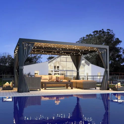 Vista 12 de MELLCOM Pérgola con Persianas – Pérgola de Aluminio de 10 x 10 pies con techo de persianas ajustables y cortinas y redes impermeables