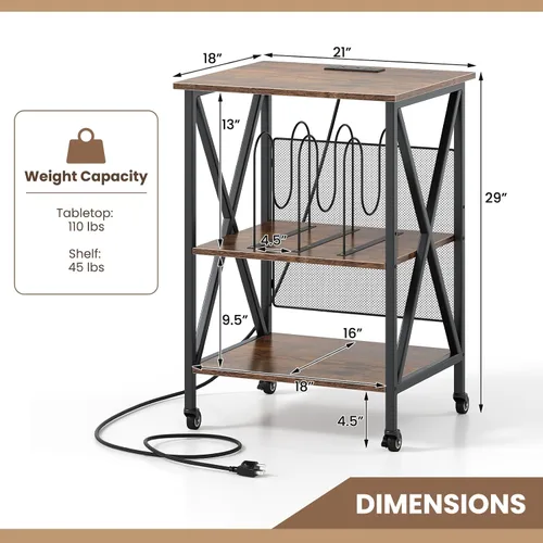Vista 3 de Giantex Soporte para tocadiscos con estación de carga, soporte para tocadiscos con almacenamiento de discos y 4 ruedas rodantes, mesa