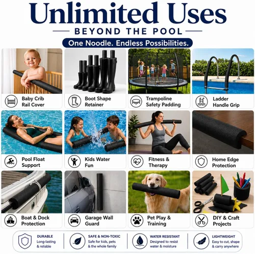 Vista 5 de Play22 Pool Noodles Foam - Extra Dense Foam Swim Noodles, Multi-Purpose Use Negro