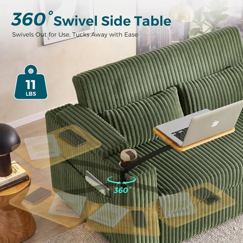Vista 4 de LINSY HOME Sofá cama extraíble 3 en 1, sofá cama convertible de 58 pulgadas para sala de estar, mesa giratoria de 360°, reposabrazos