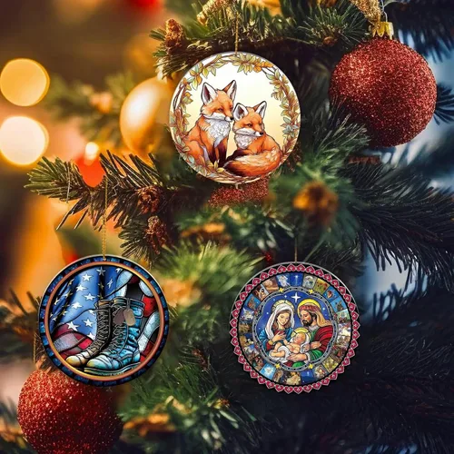 Vista 4 de Adorno de Navidad de zorro, árbol de Navidad de la familia de zorros, adornos de zorros de Navidad 2025, decoraciones colgantes de árbol, regalos