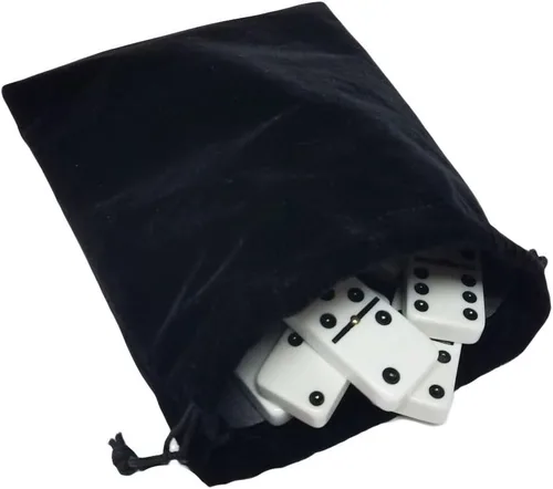 Vista 24 de Marion & Co. Dominó Doble Seis 6 Azulejos Negros Tamaño Jumbo de Torneo Profesional con Giradores en Bolsa Elegante de Terciopelo Negro