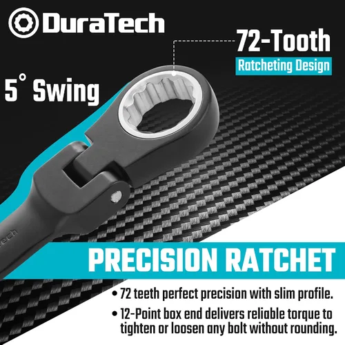 Vista 3 de DURATECH Stubby - Juego de llaves combinadas de trinquete de cabeza flexible, SAE, 8 piezas, 5/16" a 3/4", acero CR-V, revestimiento electroforético